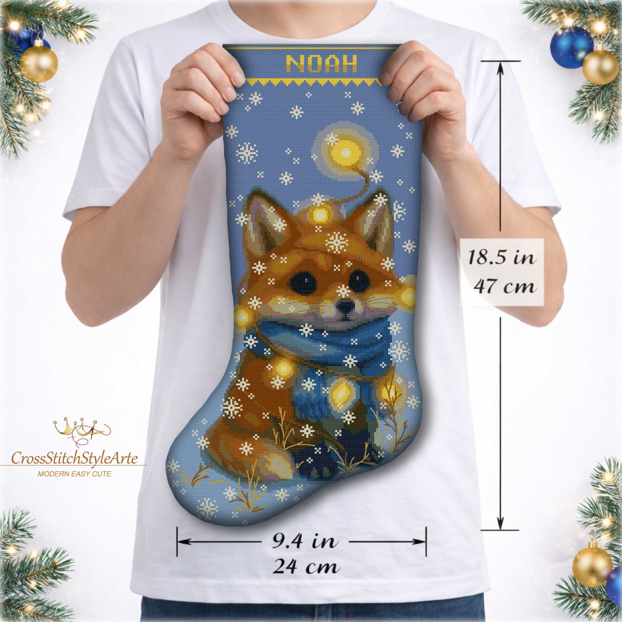 Christmas Stocking Cross Stitch Kit – 2-in-1 Stamped and Counted Cross Stitch, Cute Woodland Fox with Winter Lights Holiday Design, DIY Embroidery Kit for Adults, Personalized Family Christmas Decor 6 Christmas Stocking Cross Stitch Kit – 2-in-1 Stamped and Counted Cross Stitch, Cute Woodland Fox with Winter Lights Holiday Design, DIY Embroidery Kit for Adults, Personalized Family Christmas Decor - Image 6
