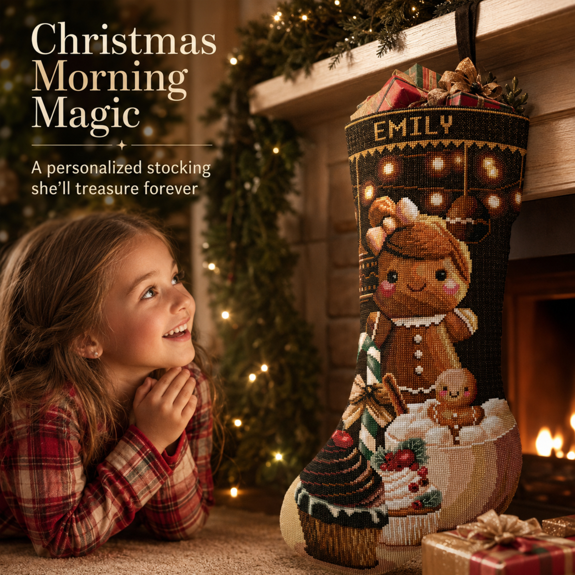 2-in-1 Stamped and Counted Cross Stitch Christmas Stocking Kit – Cute Gingerbread Girl with Marshmallow Cocoa Holiday Design, DIY Embroidery Kit for Adults, Personalized Family Christmas Decoration 2 2-in-1 Stamped and Counted Cross Stitch Christmas Stocking Kit – Cute Gingerbread Girl with Marshmallow Cocoa Holiday Design, DIY Embroidery Kit for Adults, Personalized Family Christmas Decoration - Image 2