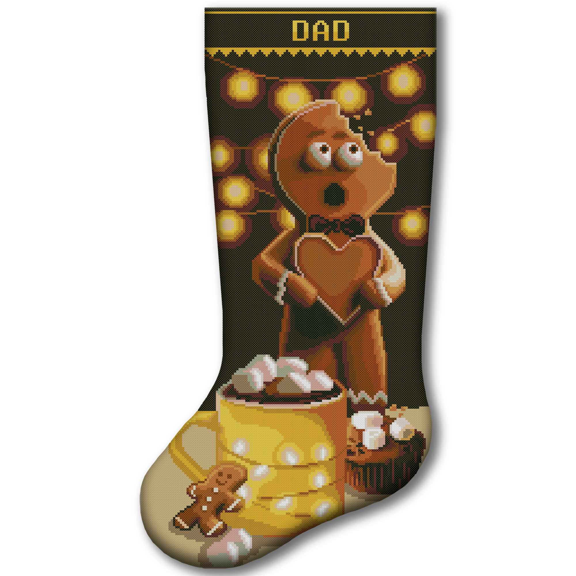 2-in-1 Cross Stitch Kit for Adults, Personalized Christmas Stocking with Custom Name, Stamped & Counted Aida 14, Funny Gingerbread Man Cookie Needlepoint Kit, Easy Holiday Embroidery for Beginner 19 2-in-1 Christmas stocking cross stitch kit with gingerbread man design, stamped and counted cross stitch option, personalized handmade stocking for dad, beginner-friendly holiday embroidery kit