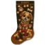 Christmas Stocking Cross Stitch Pattern featuring a cute personalized gingerbread puppy dog with Christmas gifts, easy beginner counted cross stitch PDF