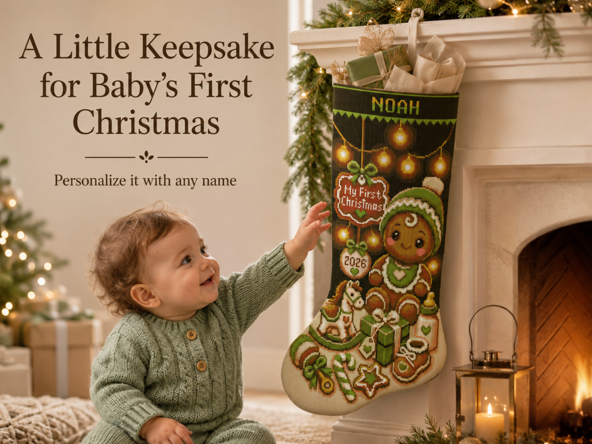 Christmas Stocking Cross Stitch Pattern PDF – Personalized Baby’s First Christmas Gingerbread, Custom Name and Year, Gender-Neutral Easy Counted Cross Stitch Digital Download 2 Christmas Stocking Cross Stitch Pattern PDF – Personalized Baby’s First Christmas Gingerbread, Custom Name and Year, Gender-Neutral Easy Counted Cross Stitch Digital Download - Image 2