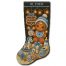 Personalized Baby’s First Christmas stocking cross stitch pattern with gingerbread baby, blue decorations, toys, name Oliver and year 2026