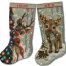 Christmas Stocking Cross Stitch Pattern bundle featuring a cute personalized moose and reindeer in snowy woodland scenes, two easy counted cross stitch PDF designs