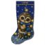 Christmas Stocking Cross Stitch Pattern featuring a personalized cute owl in a blue scarf sitting on a snowy tree stump, easy counted cross stitch PDF