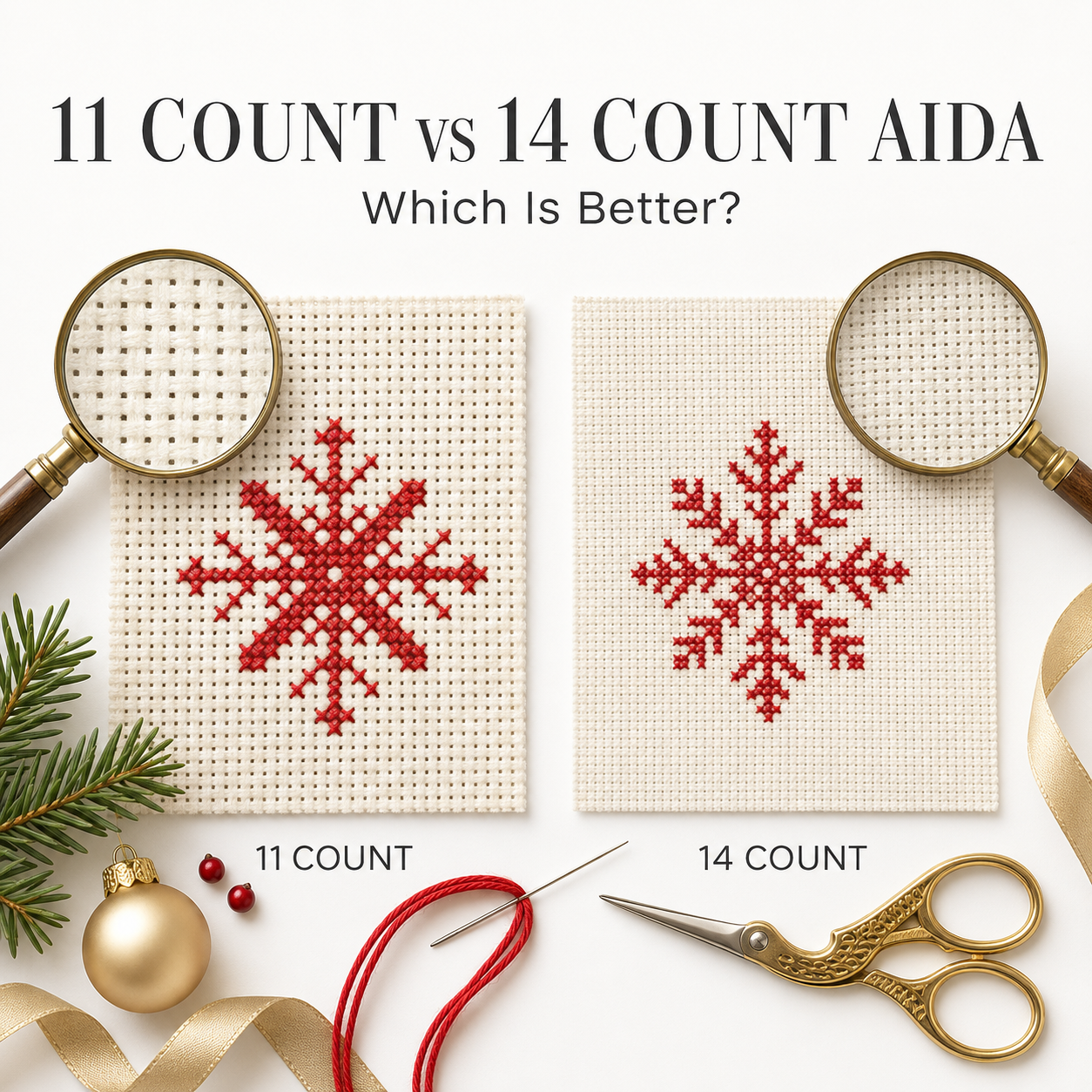11 count vs 14 count Aida comparison for stamped cross stitch