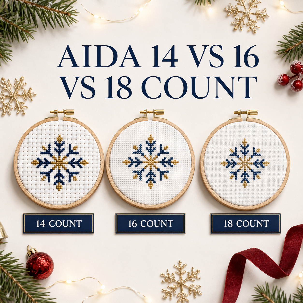 14 vs 16 vs 18 count Aida cross stitch fabric comparison