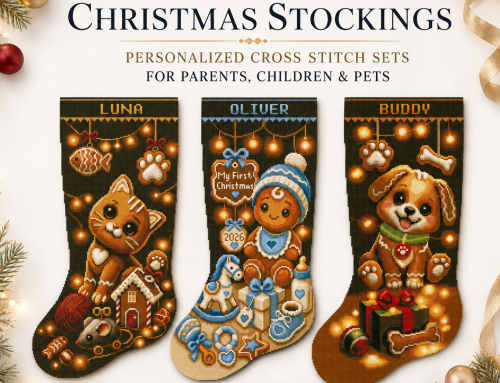 Matching Family Christmas Stockings: Personalized Cross Stitch Sets for Parents, Children and Pets